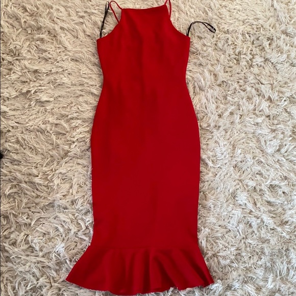 Missguided Scuba Square Neck Frill Hem Midi Dress - Picture 6 of 6
